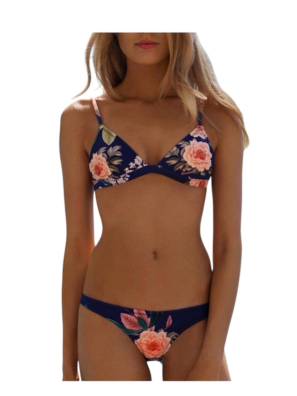 Triangl Floral Navy and Coral Bikini Set Size Large New